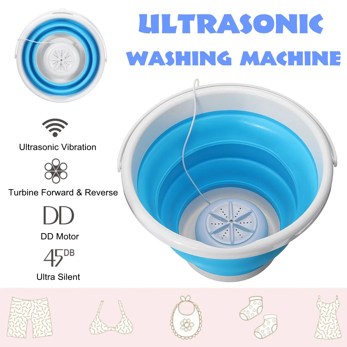 

Portable Ultrasonic Turbo Automatic Electric Roller Mini Washing Machine Quick Clean Washing Tool for Outdoor Travel Dormitories