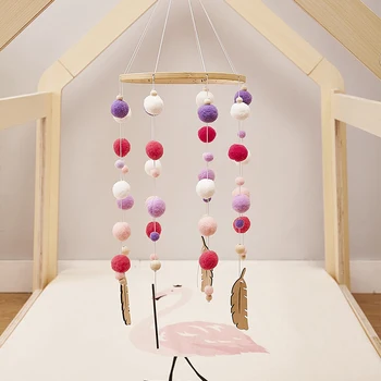 

Wooden with Wool Balls Wind Chimes Natural Eco-friendly Kids Room Baby Bed Hanging Bell INS Nursery Decoration Photography props