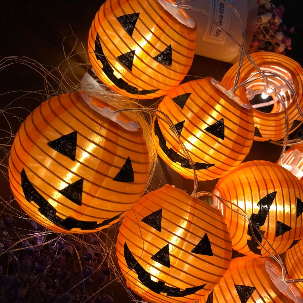 3D Хэллоуин Тыква светодиодный светильник s фонари вечерние украшения сада 1,2 м 10 светодиодный s теплый белый на батарейках праздничный светильник