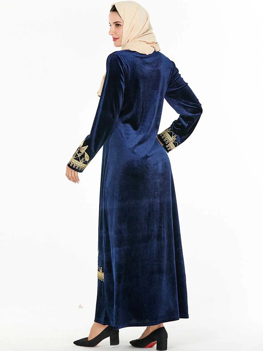 Роскошная вышивка, макси-платье мусульманское Velevt abaya Vestidos кардиган-кимоно длинные халаты Jubah Ближний Восток Eid Рамадан исламский