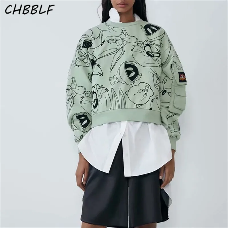 CHBBLF Женская милая мультяшная Толстовка пуловер с длинным рукавом женские шикарные повседневные топы CDC9365