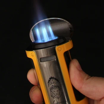 

LUBINSKI Torch Lighter Windproof Portable Gas Jet Lighter Top Cigar Holder Stand Metal Cigar Accessories