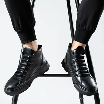 

Men Ankle Boots Genuine Leather Mens Black Shoes Real Leather Casual Shoes for Men Comfortable Waterproof Shoes Men Boots