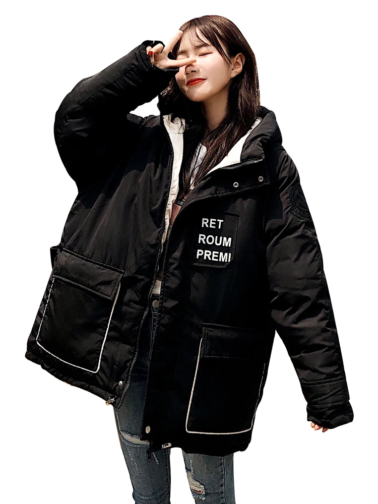Women Winter Jackets Coat Thick Warm Hooded Jacket Casual Solid Outwear Cotton-padded Loose Short Oversize Tide Female