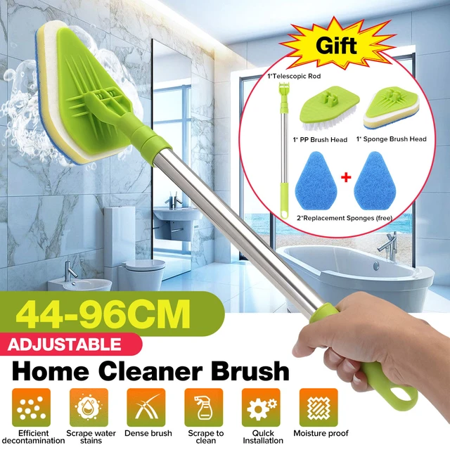 Tub Tile Scrubber Brush 2 in 1 Cleaning Brush 58.2 Adjustable Telescopic  Pole Stiff Bristles Scouring Pads Cleaning Tools