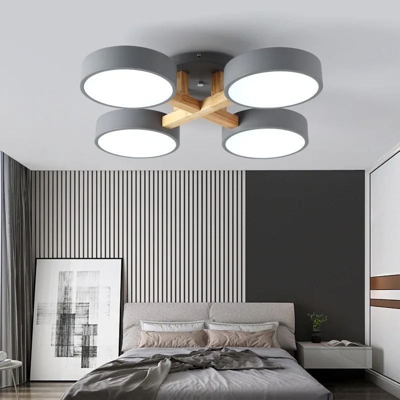 Nordic Japanese Wood Color Changing Ceiling Lights Lamp Bed