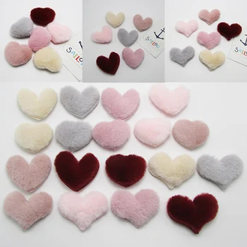 

20pcs/lot Heart Shape Faux Rabbit Fur Appliques Patches for Clothing Furry Felt Padded Sewing Supplies DIY Hair Bows Accessories