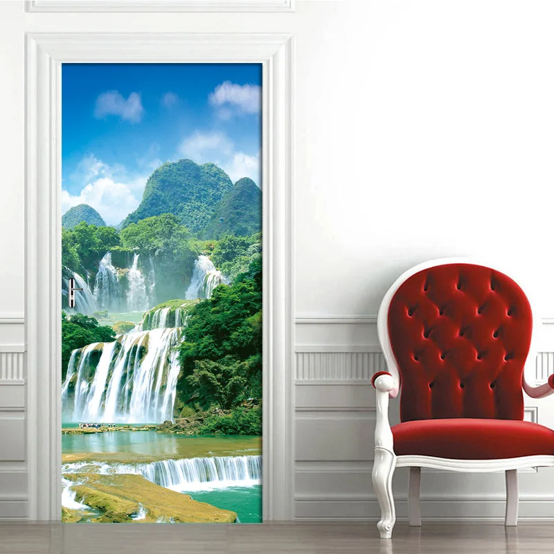Самоклеющаяся 3D печатная наклейка водопад пейзаж Картина домашний декор бумага для двери шкафа водонепроницаемые художественные съёмные постеры