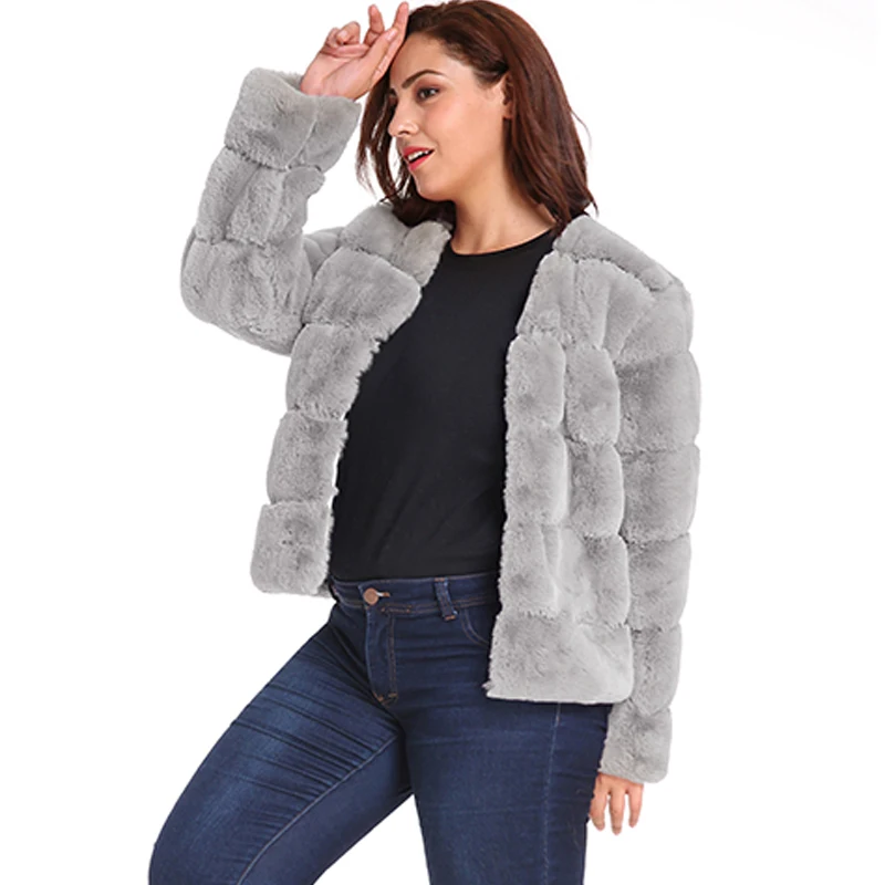 Женское пальто 5XL 6XL размера плюс из искусственного меха, Новое поступление, теплая зимняя куртка с v-образным вырезом и длинным рукавом, однотонное меховое повседневное пальто, верхняя одежда