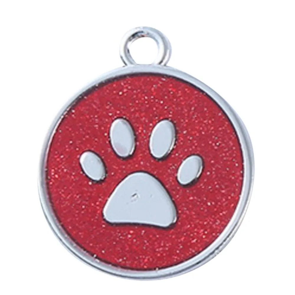 Glitter Footprint Shape Identity Card Stainless Steel Dog Tag Fashion Pendant Decor Lovely Pet Jewelry Anti-Lost Frame Card