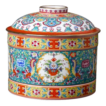 

Jingdezhen Enamel Ceramic Big Tea Jar Pot Tea Cake Jar Sealed and moisture-proof Large Storage Tank