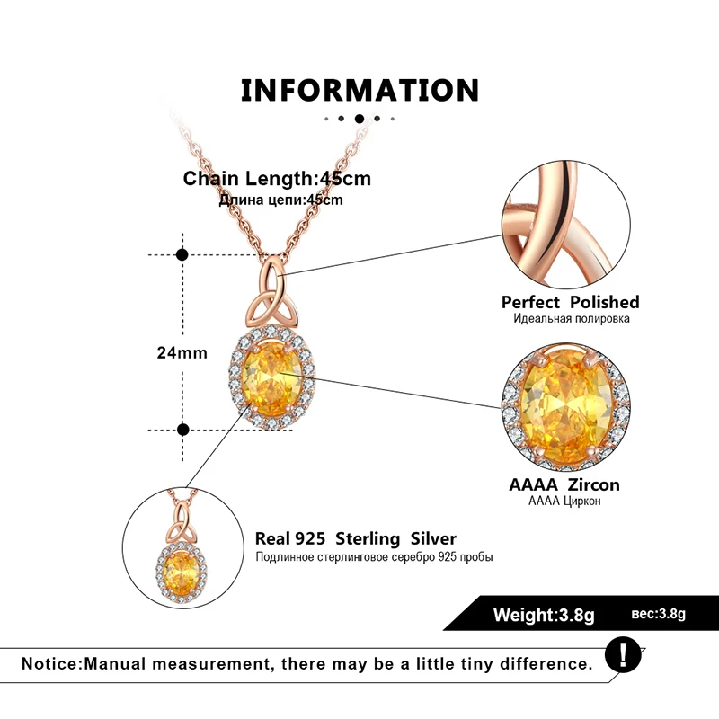 ORSA JEWELS подлинное 925 роскошное ожерелье с подвеской овальной огранки, желтое CZ серебряное ожерелье, вечерние очаровательные ювелирные изделия SN207