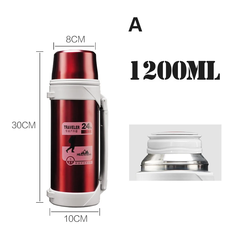 Red 1200ml Термос из нержавеющей стали высокой емкости, модная повседневная Уличная Автомобильная Термокружка, портативная Вакуумная чашка с изоляцией 1200/1600 мл - Цвет: Red 1200ml