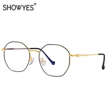 SHOWYES, анти-синий светильник, очки для женщин, шестигранная оправа, многоугольная оптическая оправа, очки для защиты от излучения, компьютерная игровая оправа, 014