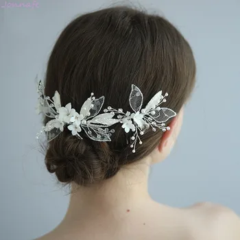 

Charming Porcelain Flower Bridal Long Comb Hair Vine Lace Leaf Women Crown Handmade Wedding Hair Accessories