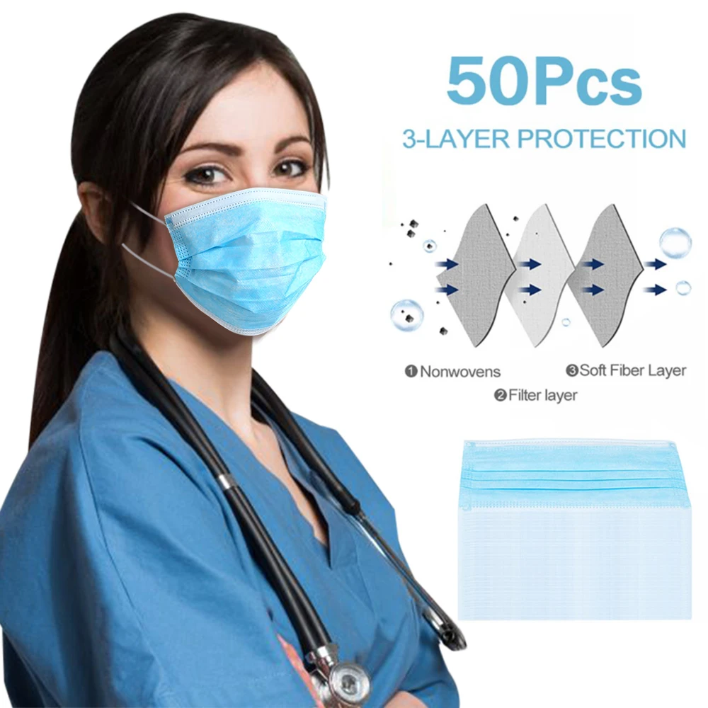 

50pcs/set Disposable Masks 5/ 10/ 20 pcs Face-mask 3-Ply Anti-Pollution Mouth Mask Dust Filter Earloop Face Protective Masks