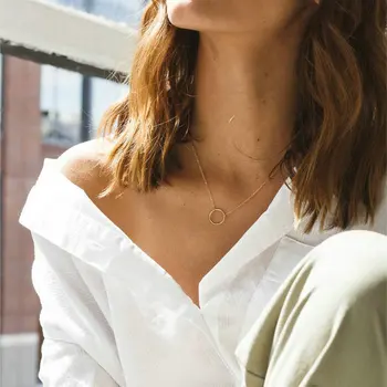 MOBUY 14K Gold Plated 925 Sterling Silver Necklace For Women Hammer Pattern Pendant Fine Jewelry Choker Chain Women's Jewellery