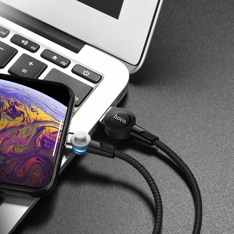 HOCO 180 градусов вращающийся магнитный кабель 3A Быстрая зарядка Micro usb type C кабель светодиодный провод для Apple iPhone samsung Xiaomi huawei