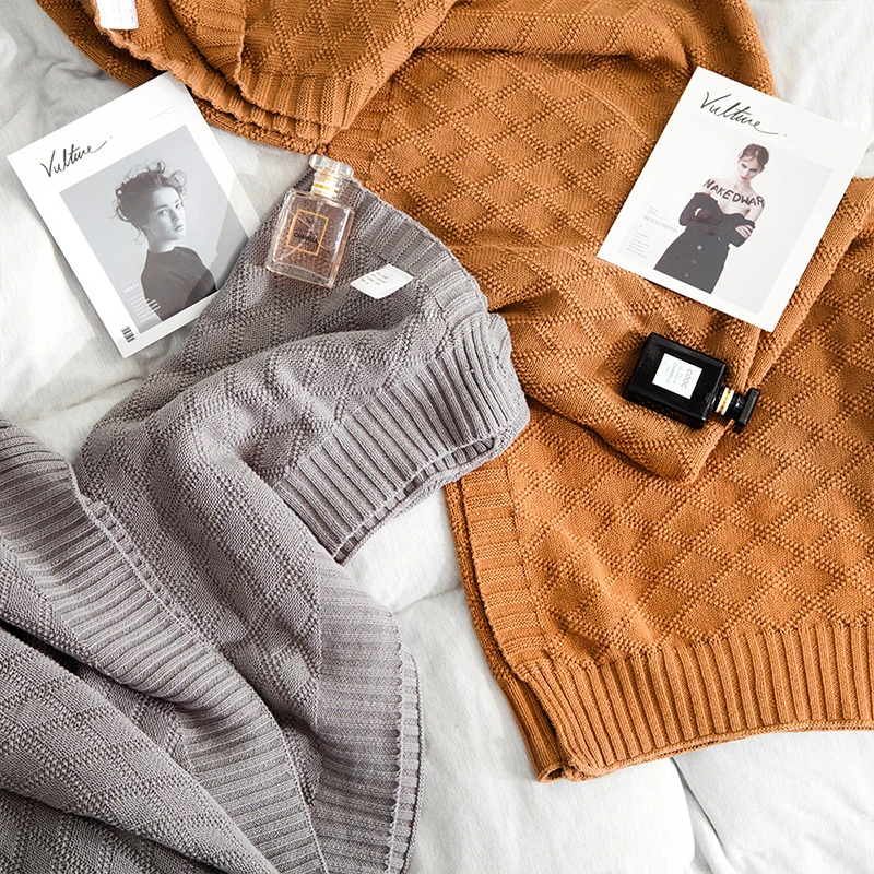 

Blanket for Beds Hand-knitted Sofa Blanket Cotton Weighted Blanket Air Conditioning Blanket Spring Autumn Knittted Plaid Blanket