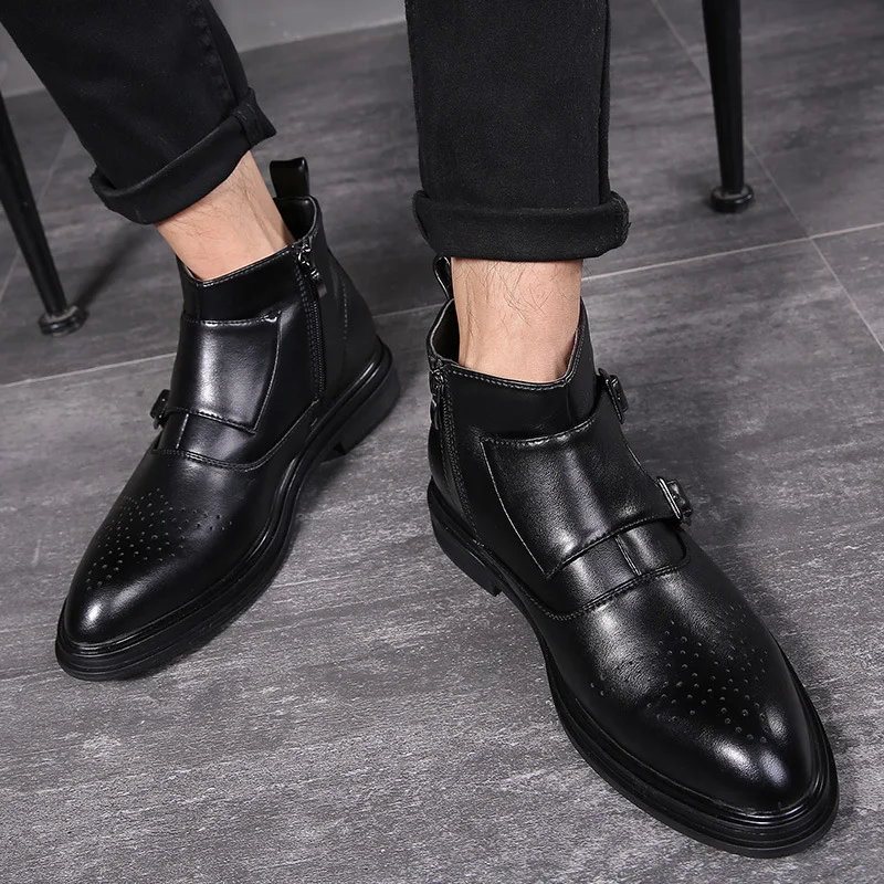 Ботинки «Челси»; Мужская зимняя обувь; черные кожаные ботинки; модные брендовые мужские Ботильоны; KA1968