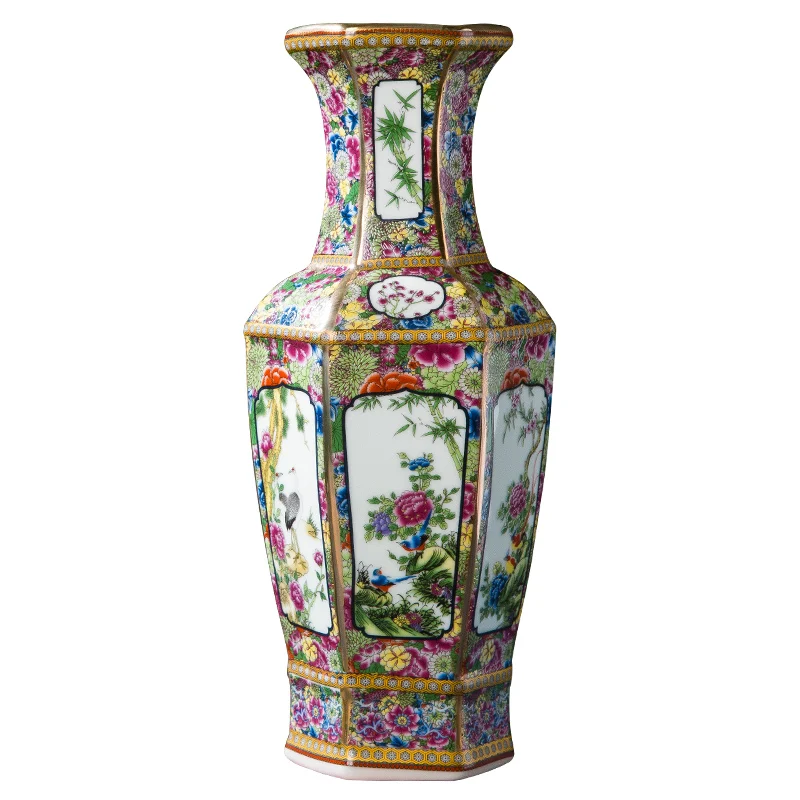 

Famille Rose Vase Jingdezhen Ceramic Enamel Vase Antique Imitation Qianlong Living Room Shelf Porch Decoration