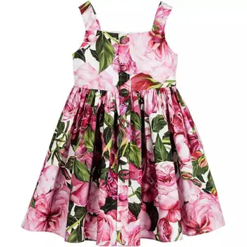 

BORUMEX New children's dress European and American style girls rose flower print strap princess dress summer girls dress