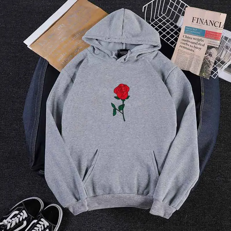 Women Hoodies Rose Flower Hooded  Hoodies Long Sleeve Hoodie Casual Pullover Sweatshirt Hooded Fleece Harajuku Hoodies Pocket