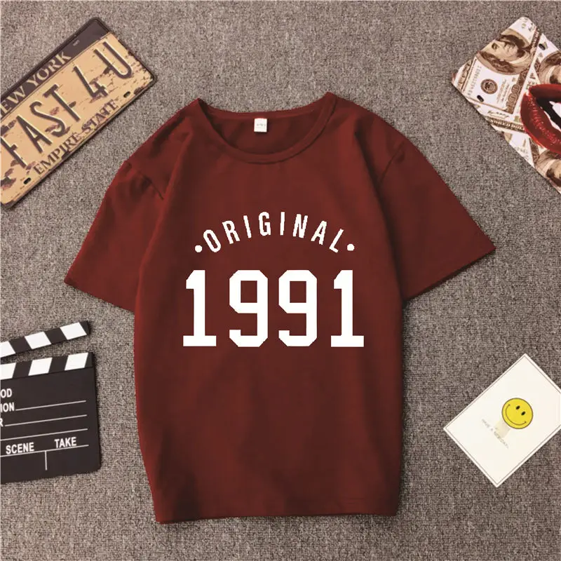 1991 оригинальные настраиваемые футболки для дня рождения, повседневные хлопковые модные футболки Tumblr для дня рождения, Клубные футболки унисекс, эстетические Топы