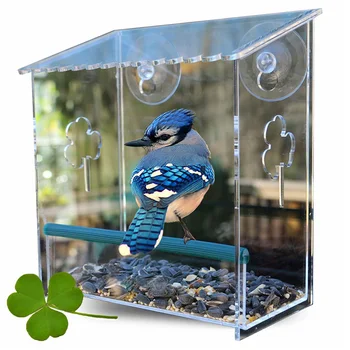 

House Shaped Food Tray Transparent Window Bird Feeder For Wild Birds Wall Hanging Large Acrylic With Suction Cups Birdhouse