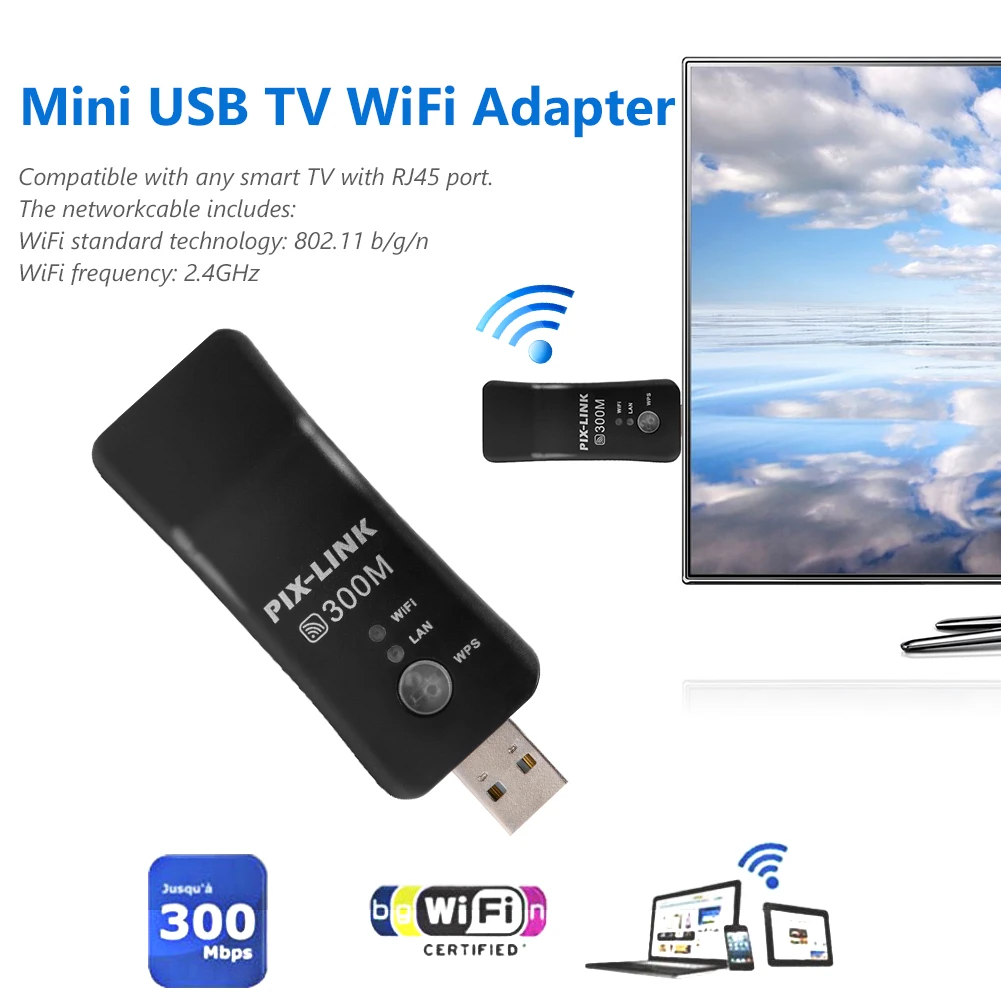 Adaptador Universal USB para TV, tarjeta de red inalámbrica de 300Mbps, WiFi RJ45 WPS para Samsung, LG, Sony, Smart | - AliExpress