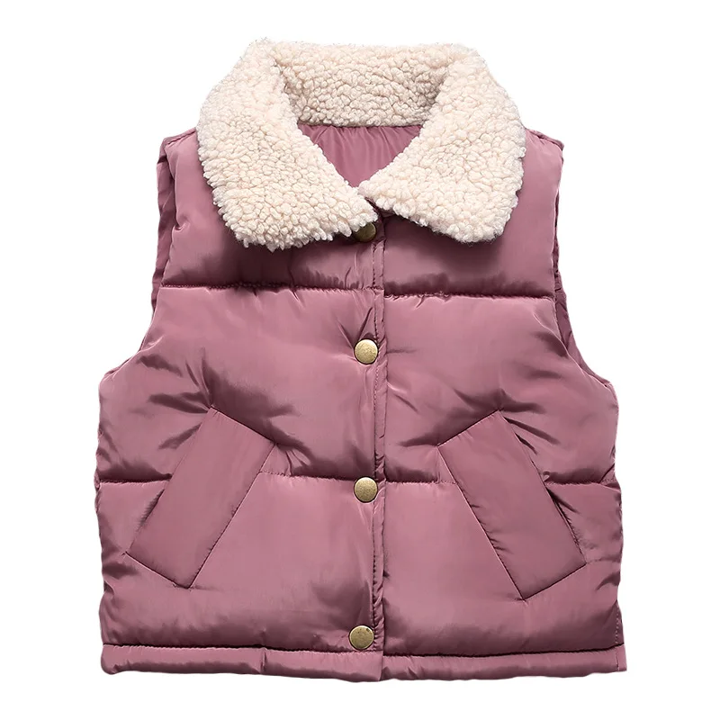 

Winter Thicken Vest Winter Boy Velvet Collar Warm Girls Waistcoat Kids Solid Gilet Fille Jacket Cotton Casual Children's Vest