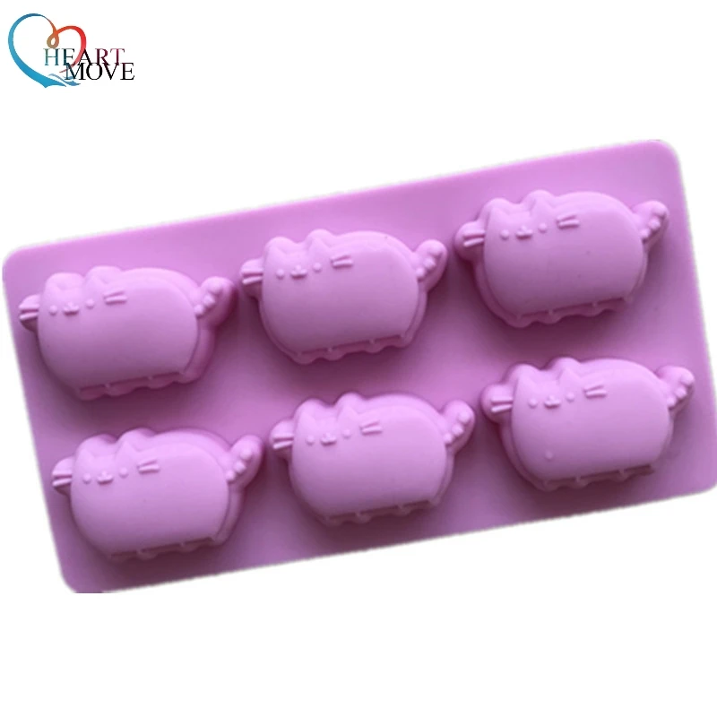 Hot Sale 6 Holes Cartoon Cat Silicone Mold Cat Shape Chocolate Ice Pudding Mould Handmade Soap Mold Cake Baking Tool 9912