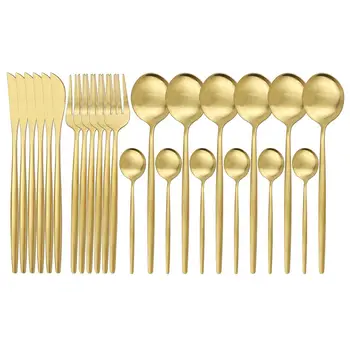 

24Pcs/set Gold Dinnerware Set 18/10 Stainless Steel Cutlery Set Knife Fork Tea Spoon Dinner Set Kitchen Tableware Silverware Set