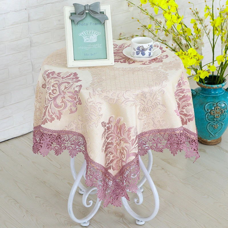  Cassical Square TableCloth Jacquard Satin Lace Dining Sofa Bedside Small Table Cloth Dustproof Cove