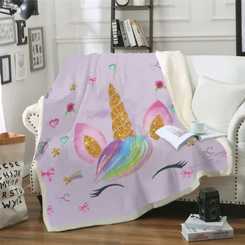 

Rainbow Unicorn 3D Printed Sherpa Blanket Couch Quilt Cover Travel Bedding Outlet Velvet Plush Throw Fleece Blanket Bedspread U4