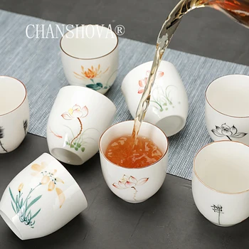 

CHANSHOVA 120ml Traditional Chinese Style Handpainted Ceramic Handmade Teacup Coffee Cups China White porcelain H412