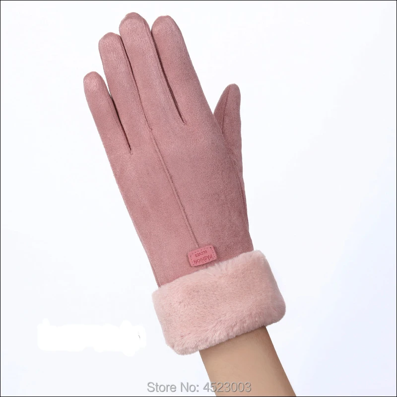 Женские замшевые перчатки для сенсорного экрана, зимние перчатки на полный палец, теплые перчатки с вышивкой в виде снежинок - Цвет: C5