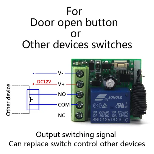 수신기 모듈이 있는 무선 RF 원격 제어 스위치 송신기, 릴레이 1 채널, 433Mhz, DC12V 수신기 컨트롤러, 10A 4