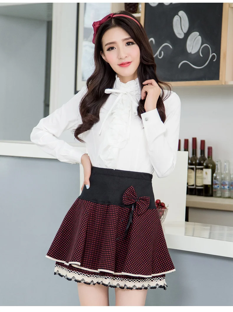Autumn Winter Plaid Elastic Waist Thick Wool Mini Skirts Womens High Waist Fluffy Pleated Female Black Kawaii A Line Skirt C365