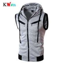 Одноцветный мужской жилет с капюшоном модный бренд мужской жилет без рукавов на молнии с карманом Повседневный хлопковый мужской жилет размера плюс XXXL