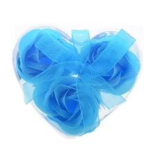 3Pcs Rose Shape Baby Blue Bath Soap Heart Package Box