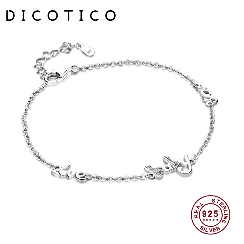 

DICOTICO Real 925 Sterling Silver Zircon Letter Baby Lobster Clasp Charm Bracelets For Women Elegant Fine Jewelry KFB918-T