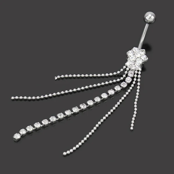 1 x Stainless Steel Tassel Chain Dangle Navel Belly Button Curved Barbell Ring Body Jewelry