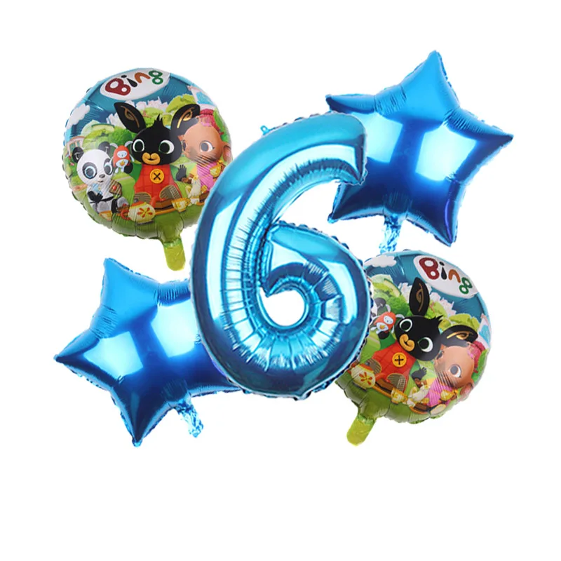 6 шт. Bing Bunny воздушные шары из фольги с мультяшным кроликом шары с цифрами 32 дюйма для детей 1, 2, 3, 4, 5 дней рождения, товары для декора, игрушки 86*60 см - Цвет: Синий