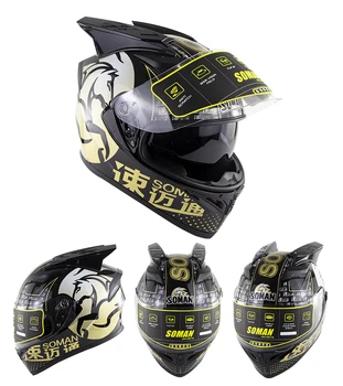 

ECE Approval Double Lens Highway Riding Motorcycle Helmet Full-face streamline design Soman SM960+Spoiler horns