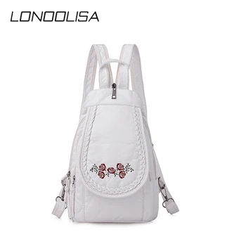 

Rose Embroidery Women Small Backpack Ladies 3 In 1 Soft Washed Leather Bagpack Chest Bags Backpacks for School Teenagers Girls