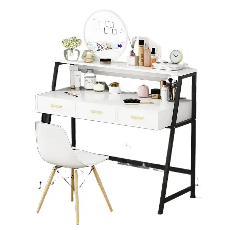 White Mini Dressing Table Set Bedroom Small Folding Clamshell Mobile Makeup Table With