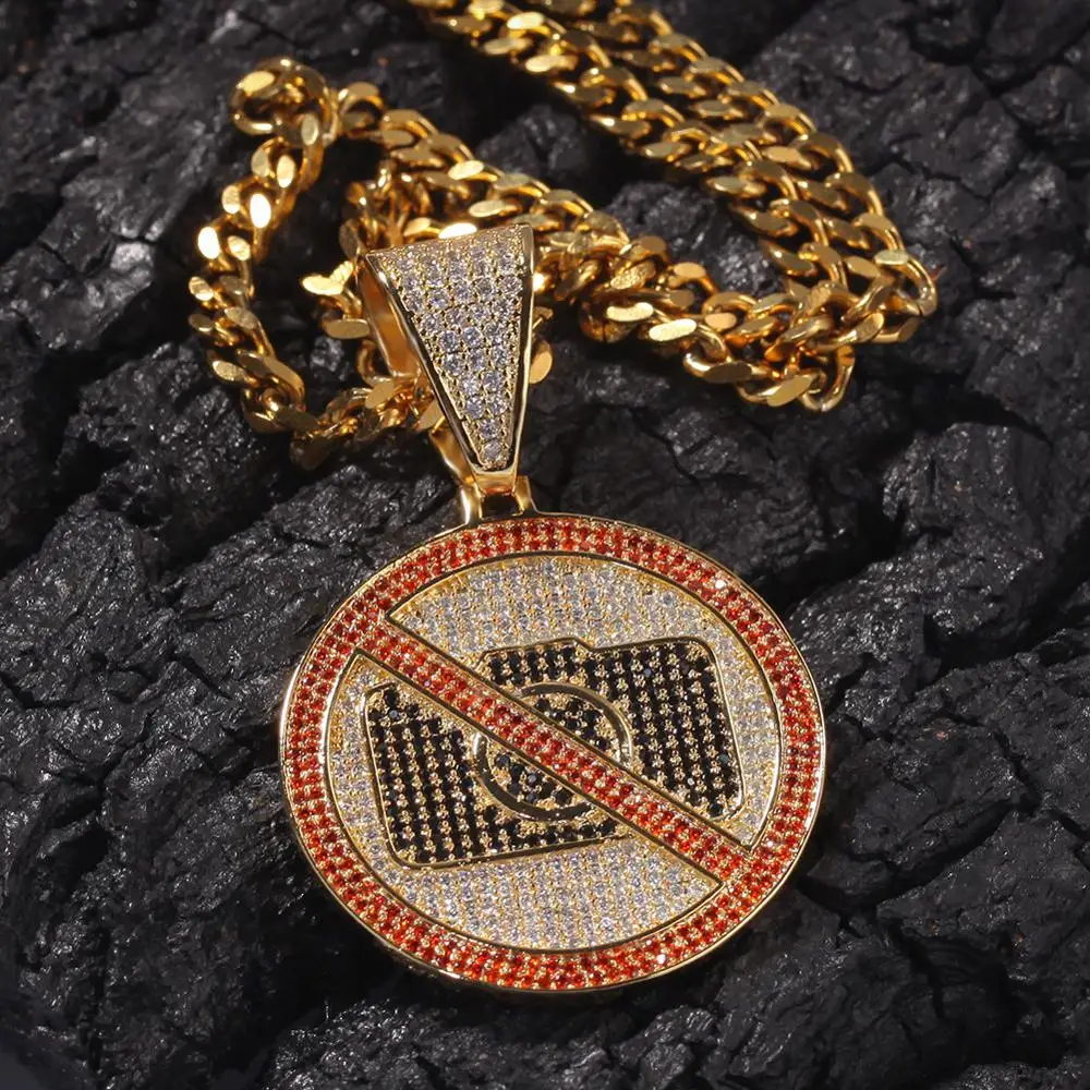 

Hip Hop Claw Setting AAA CZ Stone Bling Ice Out No Photo Sign Pendants Necklace for Men Rapper Jewelry with 28inch Cuban Chain