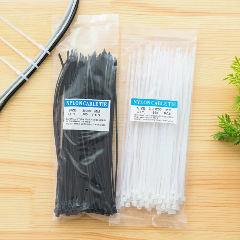 

100pcs 2.5*200mm/2.5*100mm Nylon Plastic Zip Trim Wrap Cable Ties Loop Clamps Self-Locking Anti-Aging High Tensile Strength