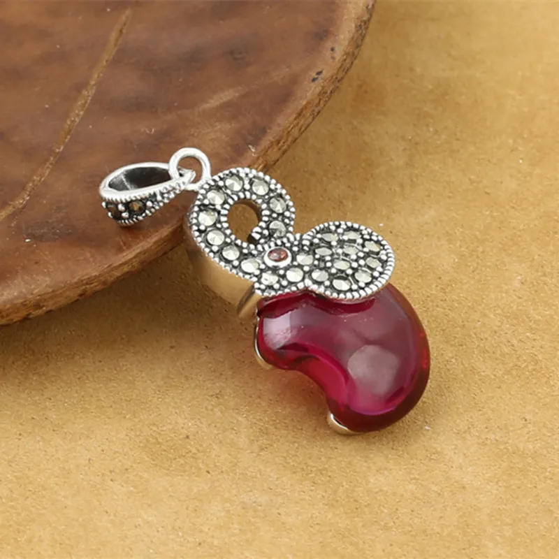 

925 Sterling Silver Jewelry Retro Thai Silver Men And Women Popular Marcasite Red Corundum Small Elephant Pendant Accessories